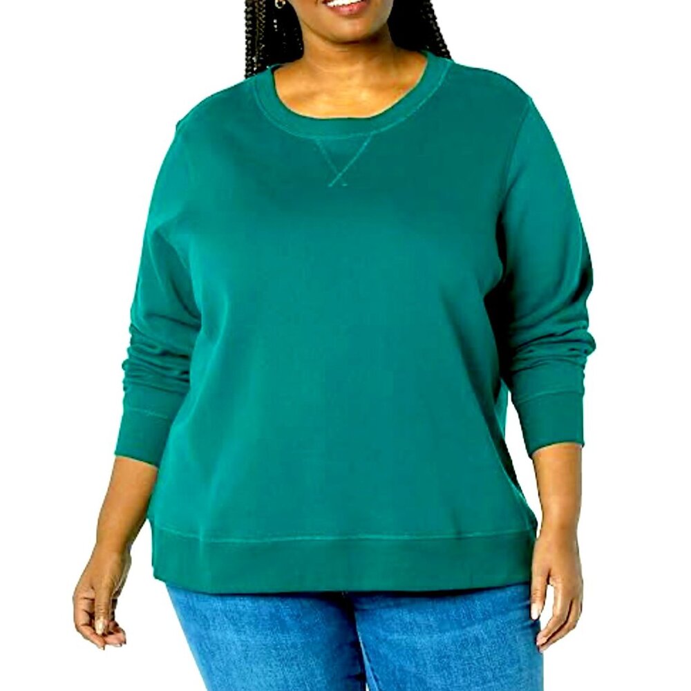 NEW Karen Scott Winter Basic Sweater Solid Green Long Sleeves PlusOX‎ Round Neck